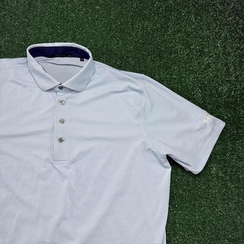 Greyson Men's Short Sleeve Golf Polo Shirt Size XL Blue Striped Stretch